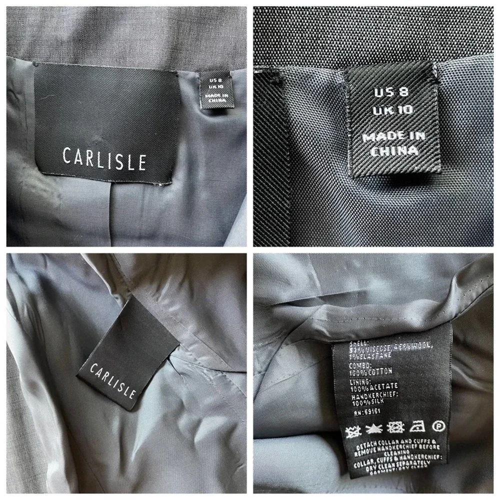 CARLISLE 2pc Pant Suit Blazer Jacket Size 8 Charcoal Gray Trouser Slack Size 4